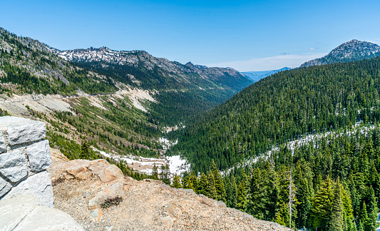 A panoramic view of the mountain road on highway 410 in Washington State.