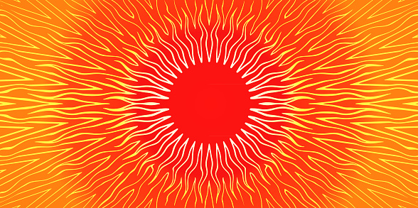 Fiery Sun with flame sunbeams