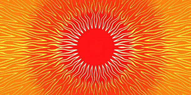 Vector illustration of Fiery Sun with flame sunbeams
