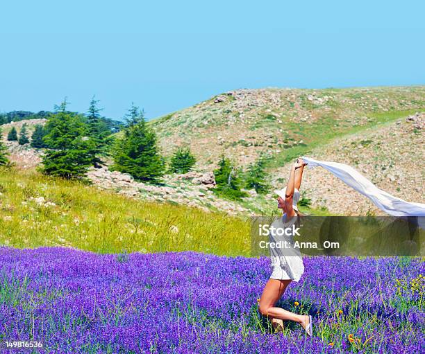 Schönes Mädchen Tanzen Auf Lavendel Feld Stockfoto und mehr Bilder von Blume - Blume, Feld, Kopftuch