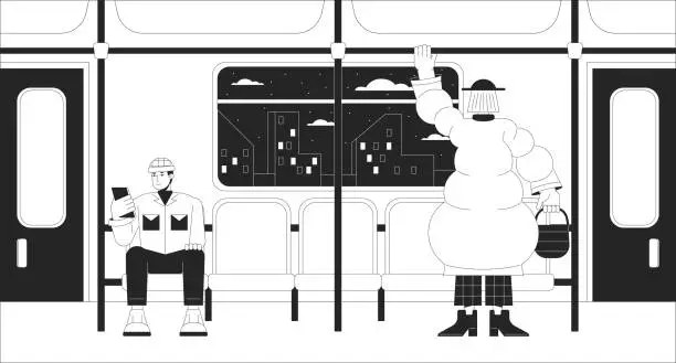 Vector illustration of Commuter train black and white lo fi chill wallpaper
