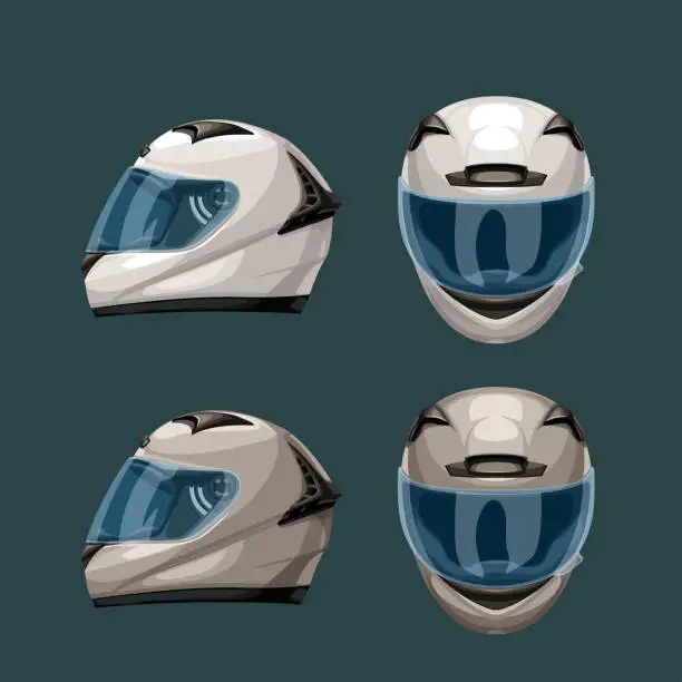 Vector illustration of racing helmets set on blue