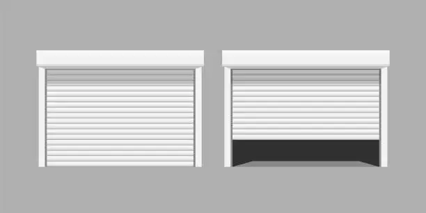 Vector illustration of white garage doors on grey baclground