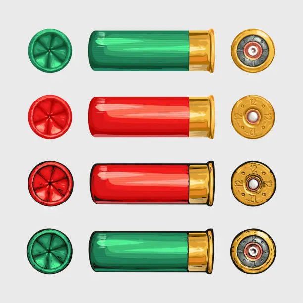 Vector illustration of shiny shotgun shells on white