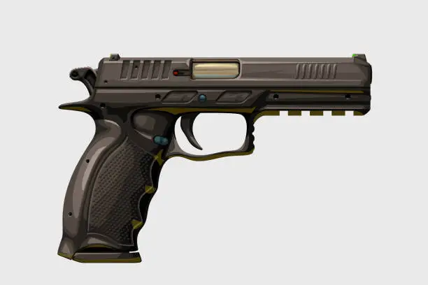 Vector illustration of realistic modern handgun on white