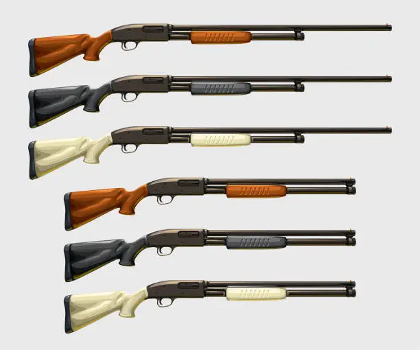 Vector illustration of realistic shotguns set on white