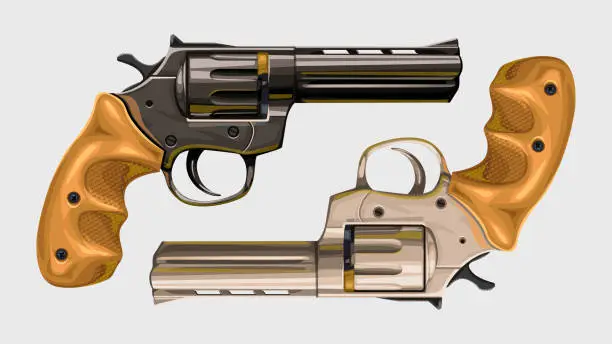 Vector illustration of two classic revolvers on white