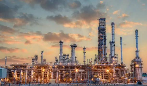 Oil and Gas Industrial zone,The equipment of oil refining,Close-up of industrial pipelines of an oil-refinery plant,Detail of oil pipeline with valves in large oil refinery.