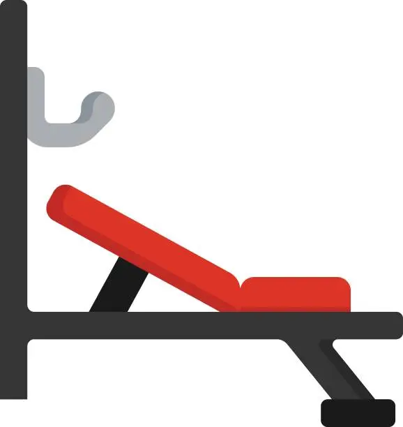 Vector illustration of Red Height and back Adjustable Bench Press Machine concept vector color icon design, Fitness and Wellness symbol, Workout and Weightlifting sign, Personal training equipment stock illustration