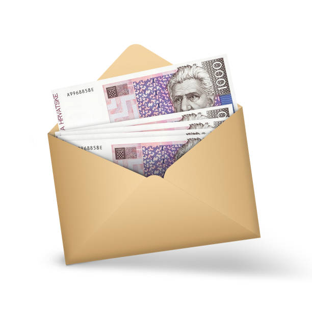 istock Croatian kuna notes inside an open brown envelope. 3D illustration of money in an open envelope 1498171488