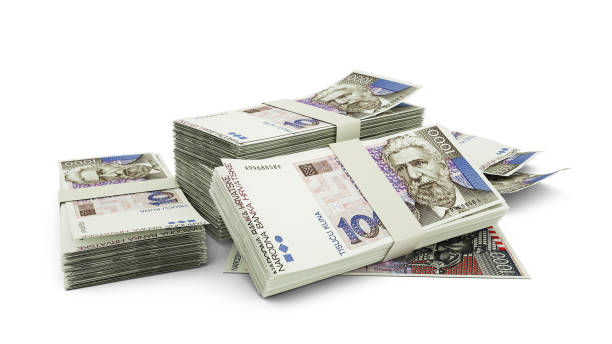 istock 3D stack of Croatian 1000 Kuna notes isolated on white background. Croatia currency 1498171556