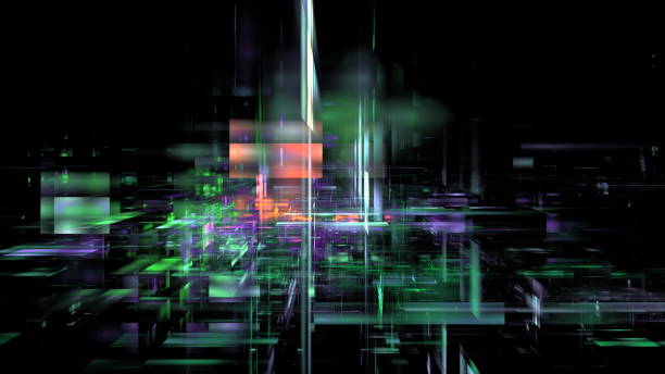istock Abstract circuits and glow squares, luminous 3d objects, tilt-shift lenses, richly detailed backgrounds, symmetrical chaos, webcore. 3d render 1498172401