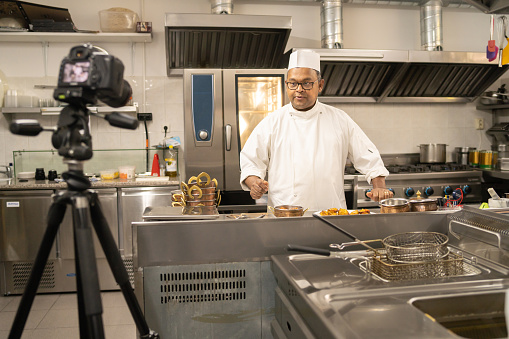 Cooking Camera Stand Camera On Tripod Filming A Chef Cooking Stock Photo - Download Image ...