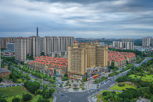 The residential buildings in cloudy weather.