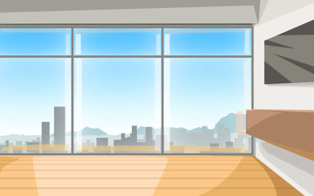 illustrations, cliparts, dessins animés et icônes de fenêtre intérieure design d’appartement contemporain - office backgrounds window glass