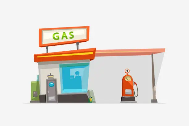 Vector illustration of gas station isolated on white