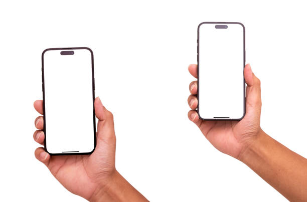 istock Hand holding smart phone Mockup  and screen Transparent and Clipping Path isolated for Infographic Business web site design app 1498178520