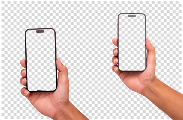 istock Hand holding smart phone Mockup  and screen Transparent and Clipping Path isolated for Infographic Business web site design app 1498178521