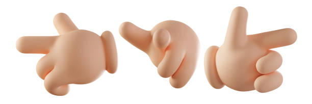 Forefinger icon. Hands set of realistic 3d design in cartoon style pointing left, right, straight. Index finger gesture, 3d rendered illustration for presentations, banners, advertisment