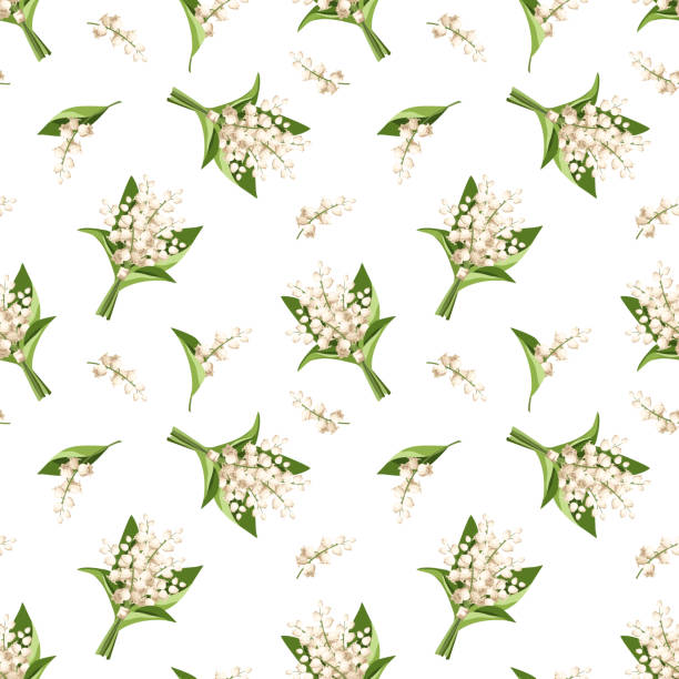 istock Seamless pattern with lily of the valley flowers on a white background. Vector illustration 1498183121