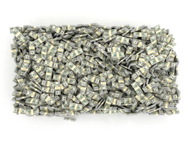 Top view of pile of money. US dollars budles stock photo