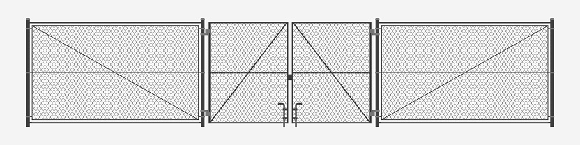 illustraion of simple style chain link metal fence with gates on white background