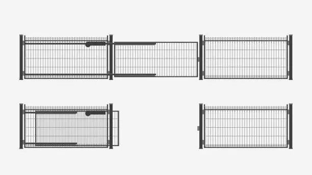 Vector illustration of modern automatic metal gates set