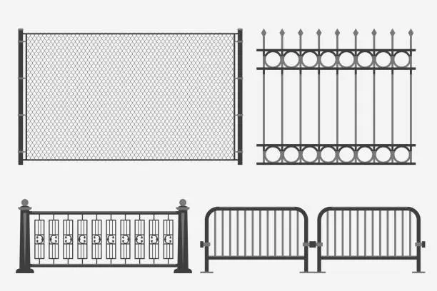 Vector illustration of metal fence black color set