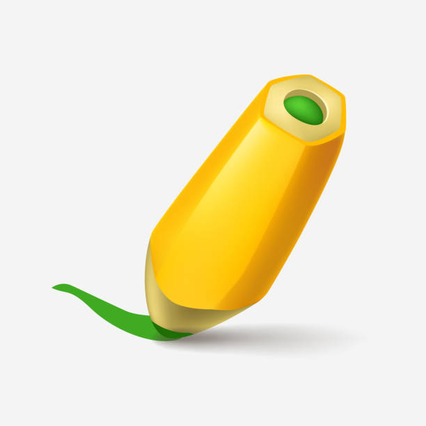 cartoon yellow pencil realistic shadow illustration of cartoon yellow color pencil with realistic shadow on white background pencil tip stock illustrations
