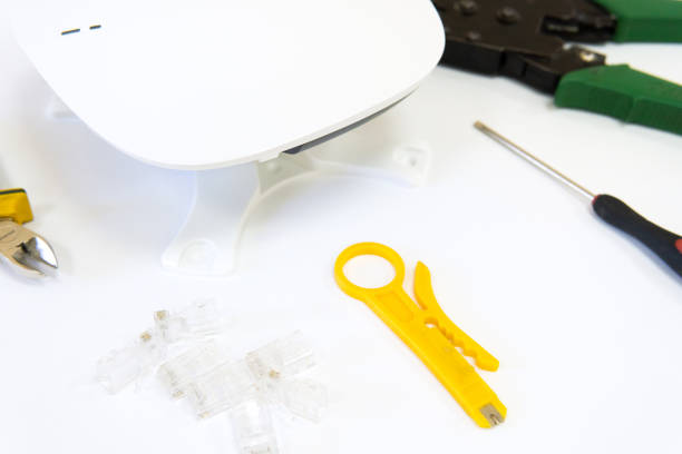 istock Wi-Fi router close-up, wireless Internet device close-up, selective focus 1498199806