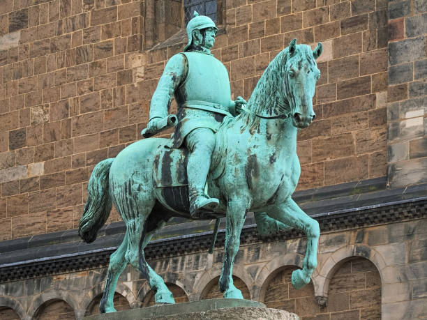 Bremen, Germany - May 26, 2015: Bismarck monument close to Bremen Cathedral. The equestrian statue of the German Chancellor Otto von Bismarck by sculptor Adolf von Hildebrand (1847-1921) was unveiled on July 9, 1910