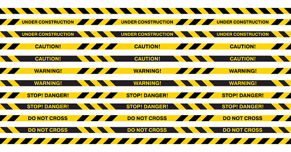 Seamless Barrier Tape. Construction Border. Black and Yellow Restriction Line. Do Not Cross Boundary Tape
