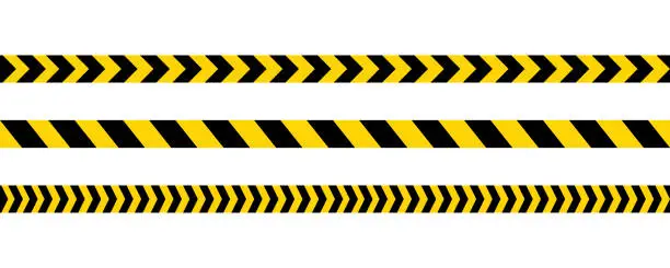Vector illustration of Security Caution Tape Set. Yellow Warning Ribbons. Abstract Stripes for Police, Accident, Under Construction. Danger Tape. Seamless Vector collection