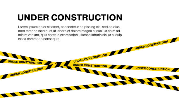 ilustraciones, imágenes clip art, dibujos animados e iconos de stock de en la página web de construcción. banners de cinta de construcción. ilustración vectorial - red tape”