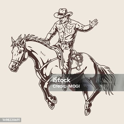 istock Rodeo rider vintage sticker monochrome 1498220691