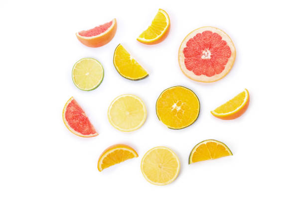Slices of citrus isolated on white background