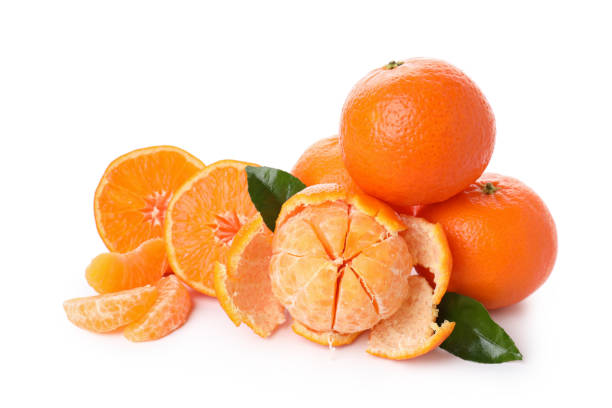 istock Mandarins with leaves isolated on white background 1498223242