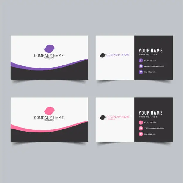 Vector illustration of Set of Vector Minimalist and Elegant Business Card Template with Purple and Pink Color