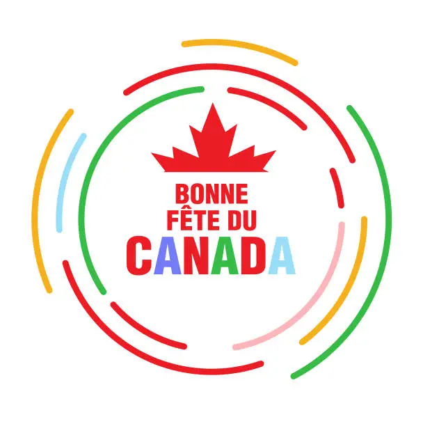 Vector illustration of Bonne Fête du Canada French round label design greeting on white background