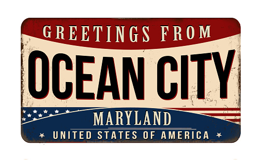 Greetings from Ocean City vintage rusty metal sign on a white background, vector illustration