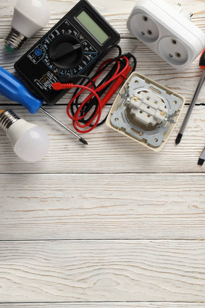 istock Concept of electrician tools, space for text 1498233882