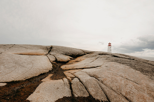 The lighthouse at Peggy's Cove, along the coast of Nova Scotia, Canada. Shot with a Canon 5D Mark IV.