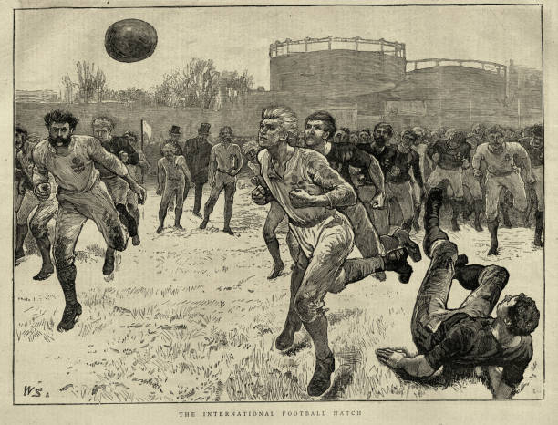 England Vs Scotland football match, 24 February 1872 London, England, History of sport Vintage illustration of England Vs Scotland football match, 24 February 1872 London, England scotland football team stock illustrations