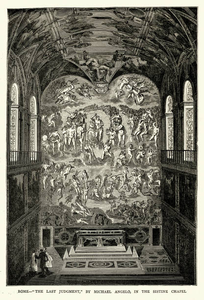 Vintage illustration of  The Last Judgement by Michelangelo in the Sistine Chapel, Renaissance art