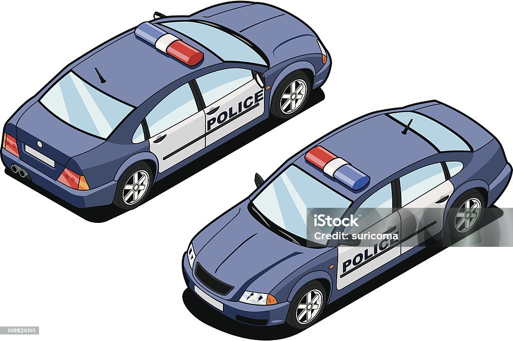 isometric image of a squad car isometric illustration of police car. (front and rear view)  Police Car stock vector