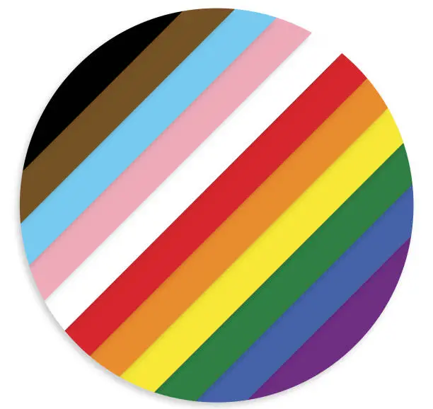 Vector illustration of LGBTQIA Happy Pride Month Rainbow colorful circular label design with copy space