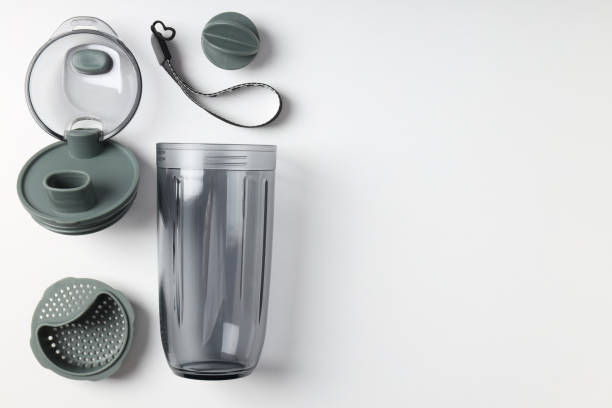 istock Disassembled sports shaker on white table, space for text 1498244223