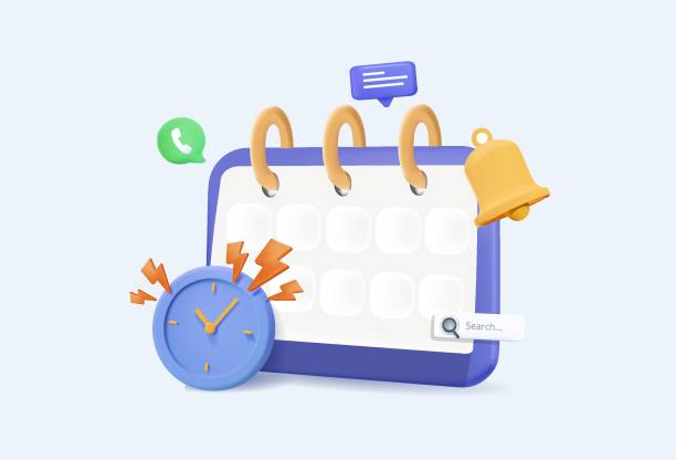 istock Online schedule, agenda. 3D calendar marked date and time for reminder day isolated background. Calendar 3d clock for schedule appointment, event day, holiday planning. 3d notification icon vector 1498244829