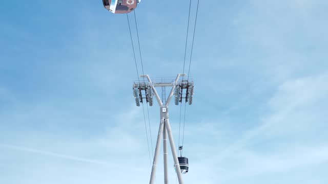 Ski resort gondola lift in the France of the bottom