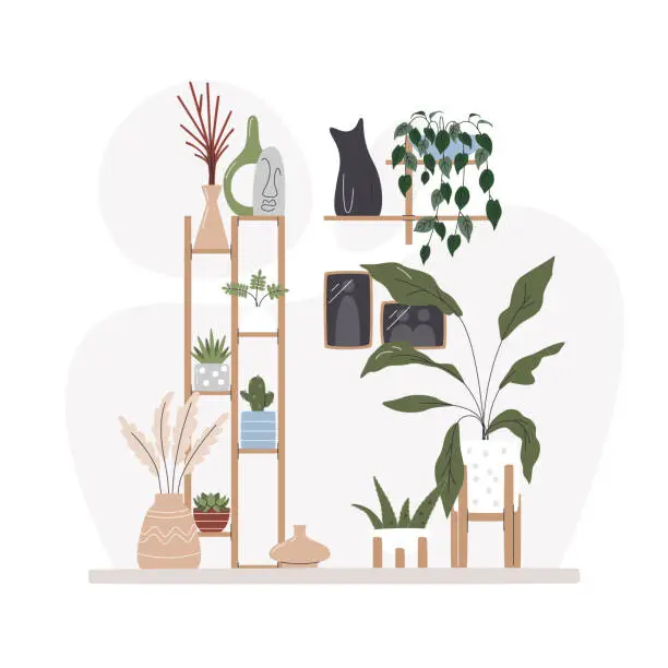 Vector illustration of Cozy greenhouse part scene in living room isolated